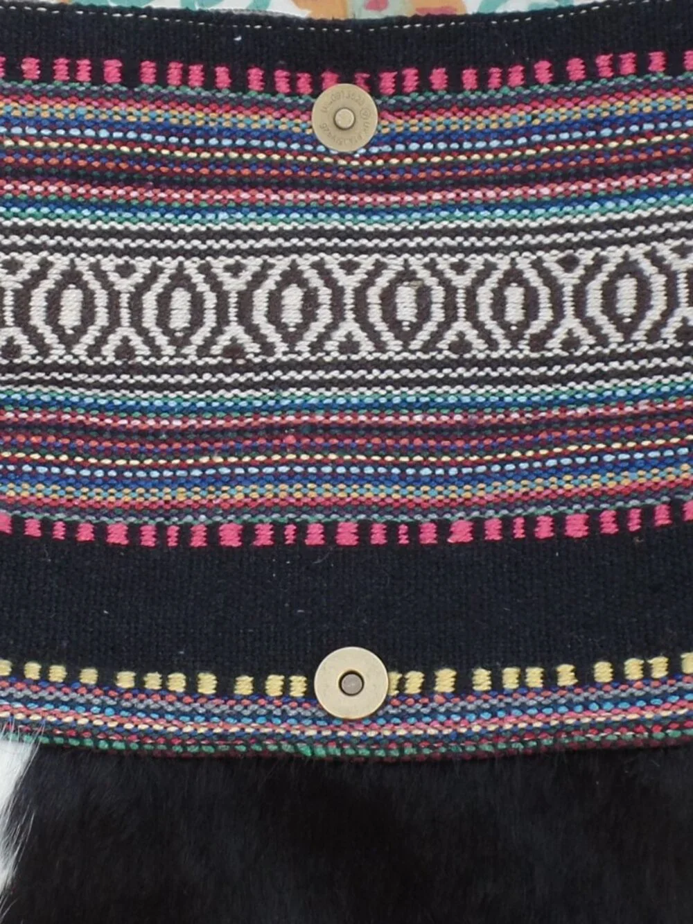 Bhrayna Bag Pony Tribal Design Fold Over Cotton & Leather Clutch